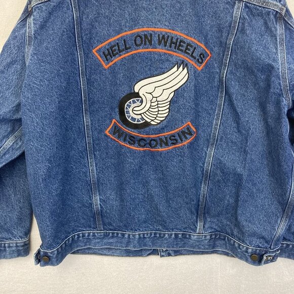 Vintage 90s Carhartt Denim Biker Jacket Mens 3XL Tall Hell On Wheels USA J12 DST - Picture 12 of 12